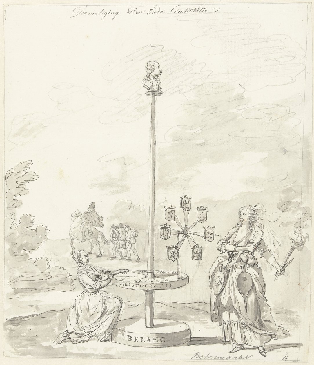 تدمير الدستور القديم ، زخرفة على Botermarkt ، 1795 تدمير الدستور القديم / بوترماركت (العنوان على وجوه) بواسطة مجهول