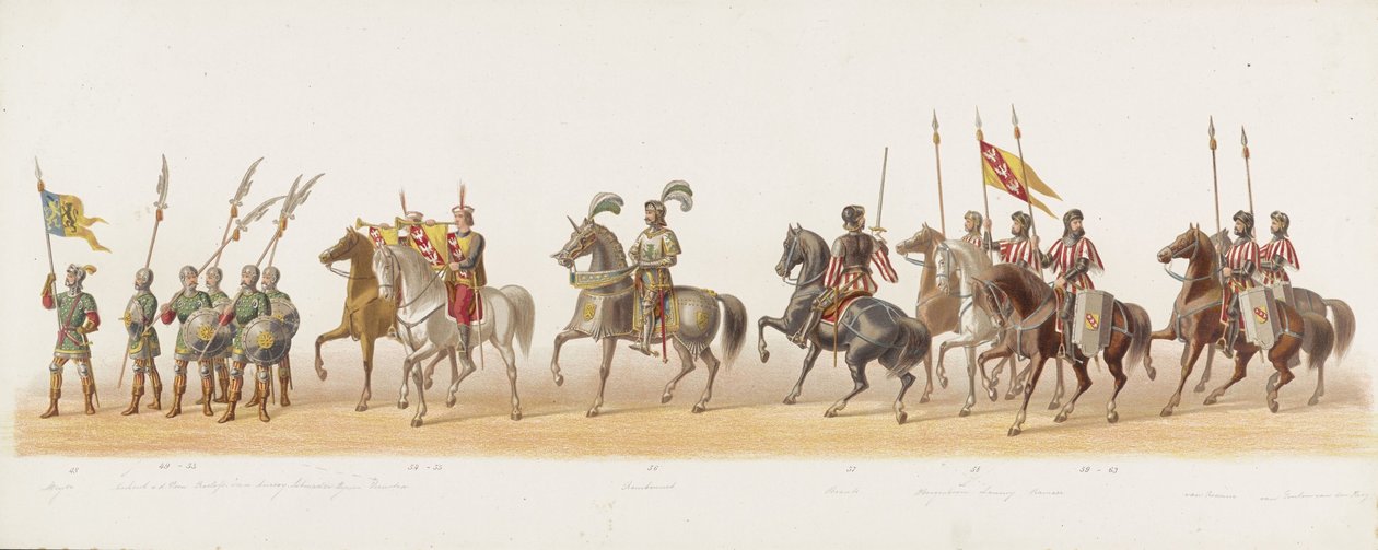 موكب دلفت عام 1873 (اللوحة الرابعة) موكب بالملابس عقده أعضاء Delftsche Studentencorps في 8 يوليو 1873 ، يصور: دخول Karel van Egmond ، دوق Guelders ، كونت Zutphen ، إلى Arnhem في عام 1492 (سلسلة t بواسطة مجهول