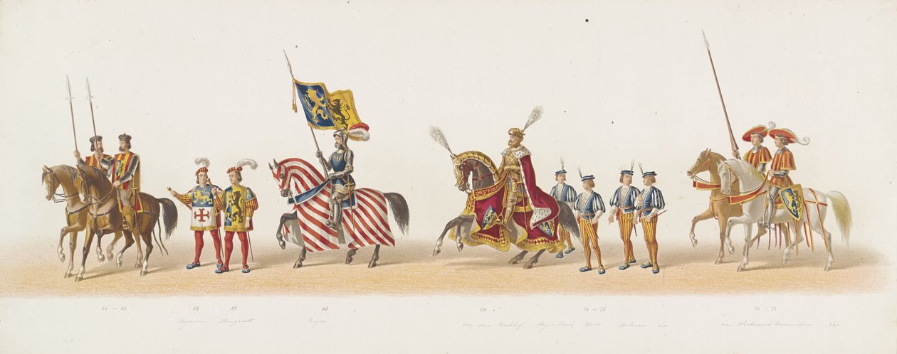 موكب دلفت عام 1873 (اللوحة الخامسة) موكب بالملابس عقده أعضاء Delftsche Studentencorps في 8 يوليو 1873 ، يصور: دخول Karel van Egmond ، دوق Guelders ، كونت Zutphen ، إلى Arnhem في عام 1492 (سلسلة t بواسطة مجهول