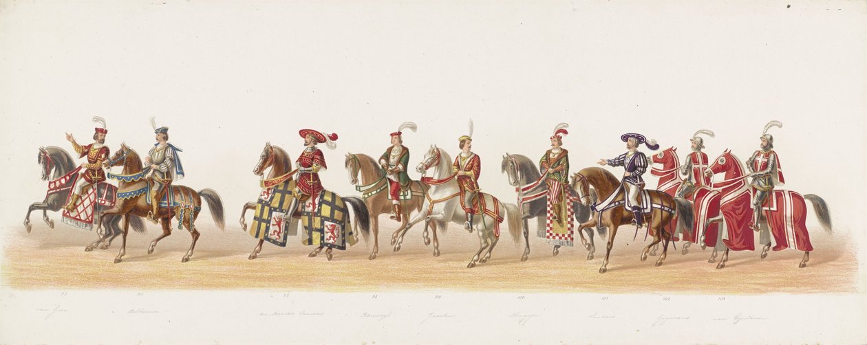 موكب دلفت عام 1873 (اللوحة السابعة) موكب بالملابس عقده أعضاء فيلق طلاب دلفت في 8 يوليو 1873 ، يصور: دخول كاريل فان إيغموند ، دوق جيلدرز ، كونت زوتفن ، إلى أرنهيم في عام 1492 (سلسلة بواسطة مجهول