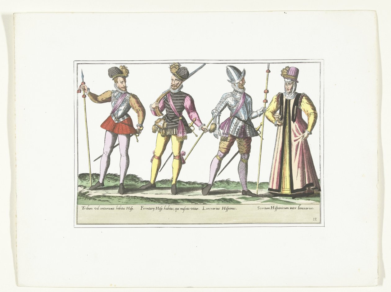 ثلاثة جنود إسبان يرتدون الزي العسكري ونجم السوق ، حوالي 1580 الأزياء العسكرية Espagnols (العنوان على الكائن) بواسطة مجهول