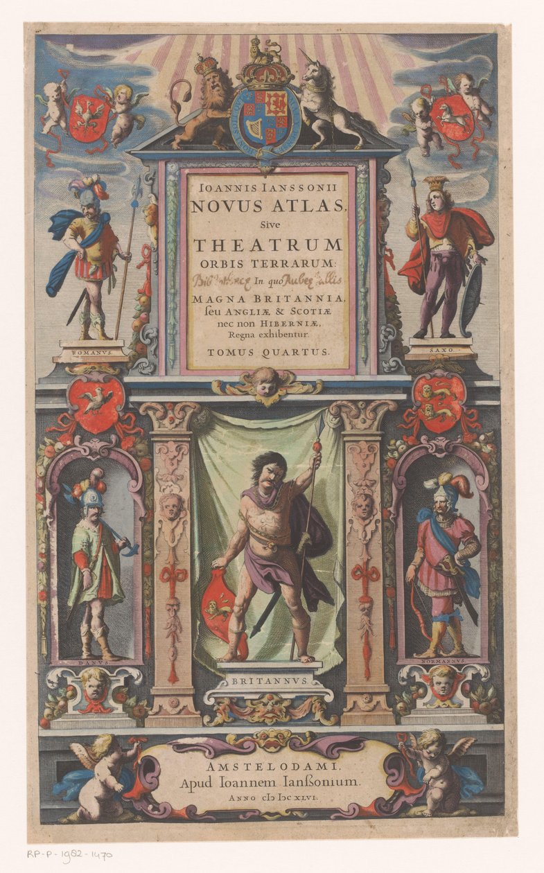 واجهة مع تجسيدات من خمس مجموعات سكانية صفحة العنوان لـ: Johannes Janssonius، Novus atlas، Sive theatrum (...) Tomus quartus، 1646 بواسطة مجهول
