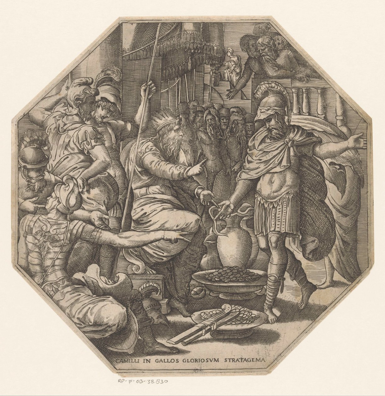 Furius Camillus voor een koning حيلة كاميلوس المجيدة ضد الإغريق (العنوان على الكائن) بواسطة مجهول