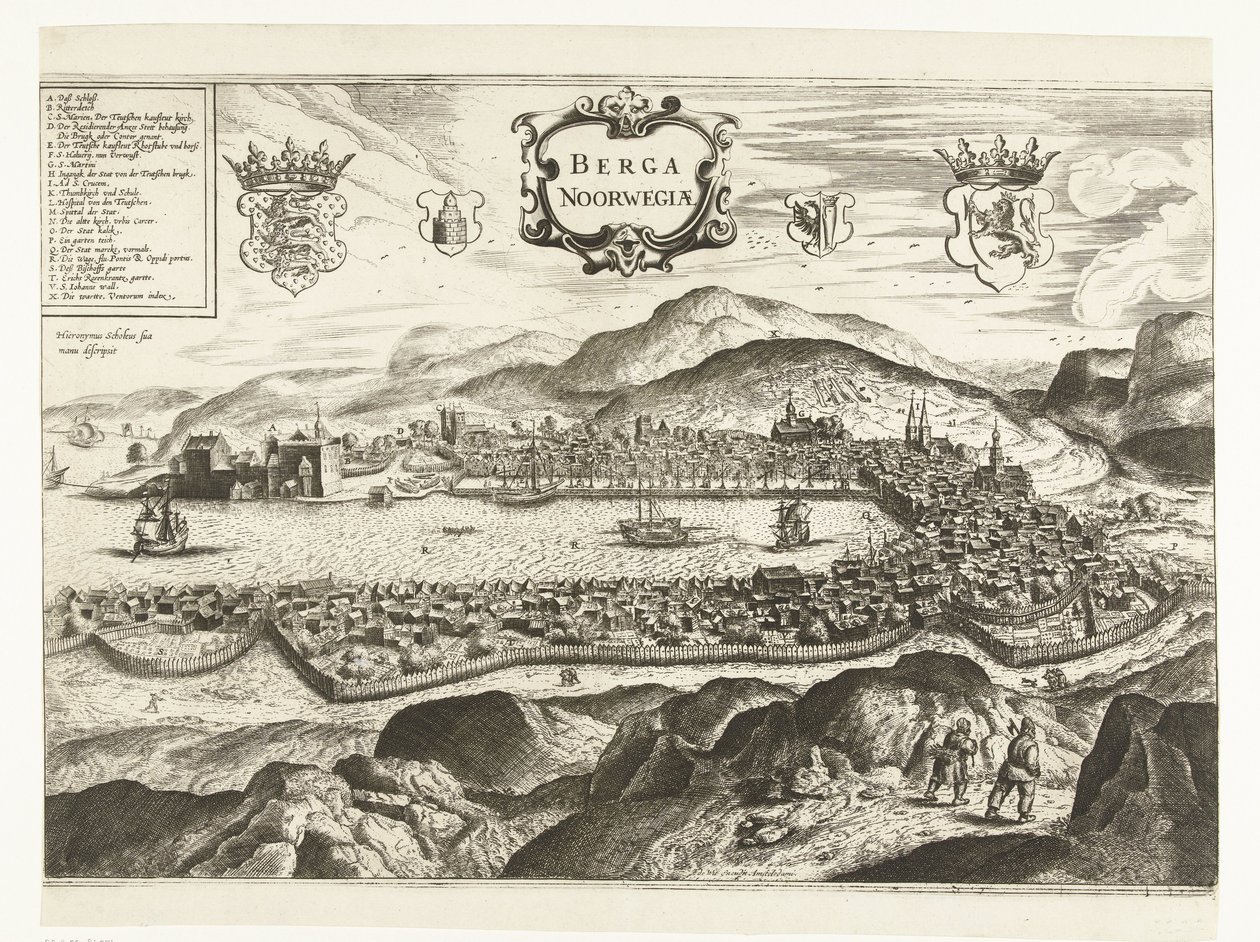 منظر لبيرغن (النرويج) ، 1665 بيرغا نرويجي (العنوان على الكائن) بواسطة مجهول