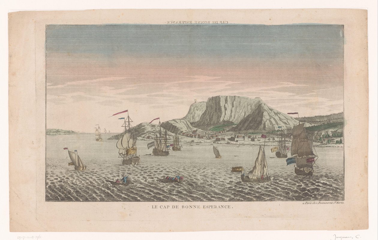 منظر لرأس الرجاء الصالح Le Cap de Bonne Esperance (العنوان على الكائن) بواسطة مجهول
