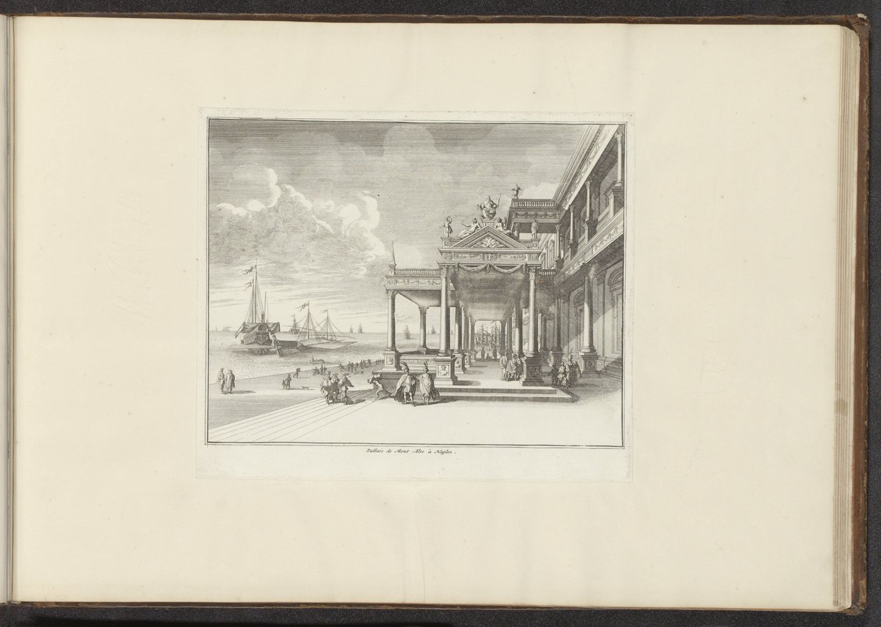 منظر لـ Palazzo Montalto على الساحل في نابولي Palais de Mont Alto à Naples (العنوان على الكائن) القصور والمعالم الأثرية في البندقية وليفورنو ونابولي وروما (عنوان السلسلة) بواسطة مجهول