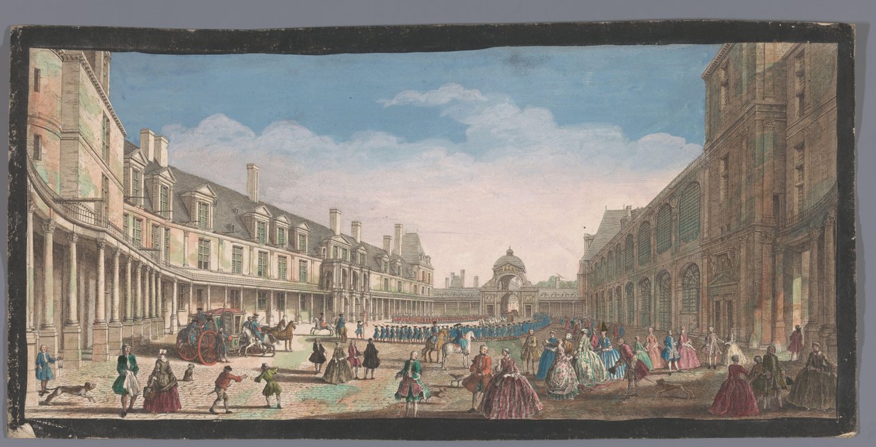منظر من Cour Ovale في Palais de Fontainebleau Veüe de la Cour Ovale de Fontainebleau (العنوان على الكائن) بواسطة مجهول