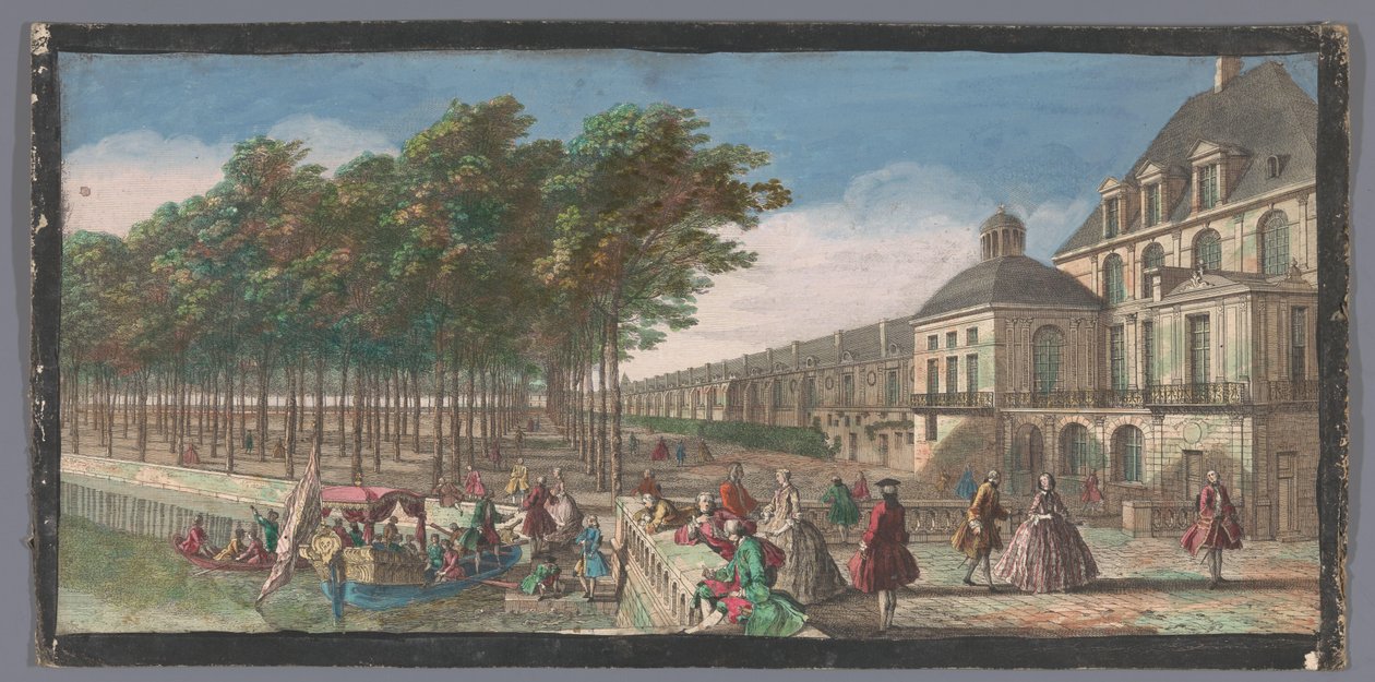 Gezicht op de Cour de la Fontaine van het قصر فونتينبلو منظر لجناح قصر فونتينبلو ، مأخوذ من Cour des Fontaines في باريس (العنوان على الكائن) بواسطة مجهول