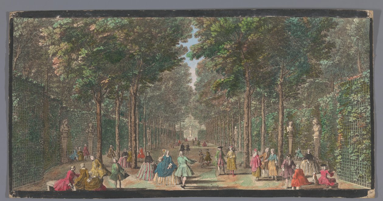 Gezicht op de Salle des Marronniers in de Tuin van Versailles قاعة أشجار الكستناء (العنوان على الكائن) بواسطة مجهول
