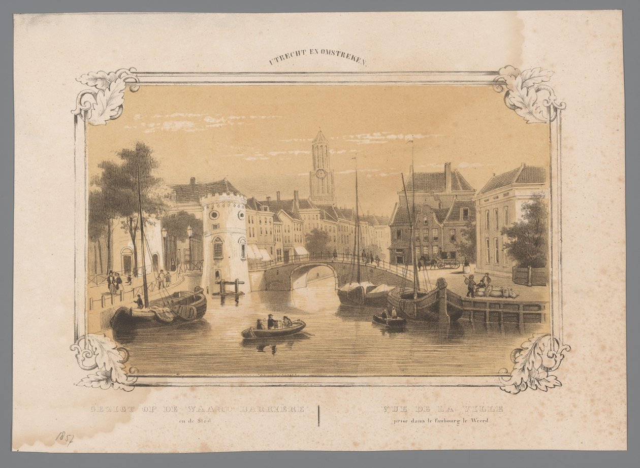 منظر لحاجز Waard Barrière في أوترخت منظر لحاجز Waard Barrière والمدينة / Vue de la Villepris dans le Faubourg le Weerd (عنوان على القطعة) أوترخت والمناطق المحيطة بها (عنوان السلسلة على القطعة) بواسطة مجهول