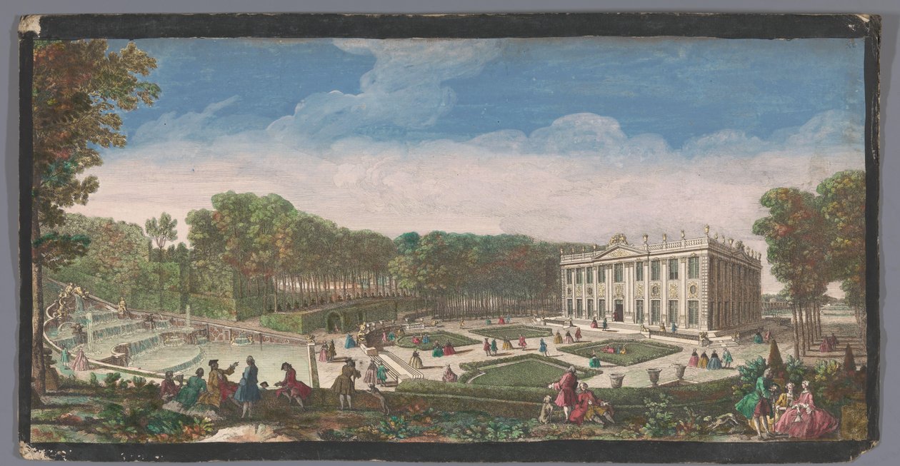 منظر للردهة الصغيرة في حديقة Château de Marly Vue du Chateau de Marli du coté du petit parterre (العنوان على الكائن) بواسطة مجهول