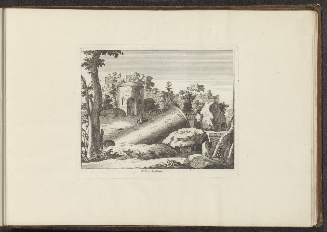 منظر لحطام م. كوريتي م. Curty Sepulchrum (العنوان على الكائن) القصور والمعالم الأثرية في البندقية وليفورنو ونابولي وروما (عنوان السلسلة) بواسطة مجهول