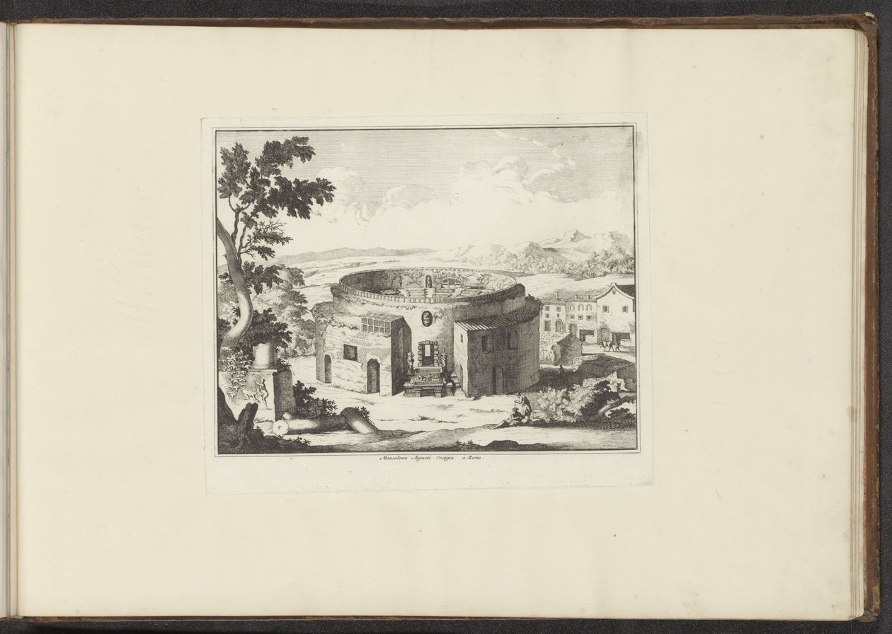 منظر لأطلال ضريح أوغسطس في روما ضريح Augusti Vestigia à Rome (العنوان على الكائن) القصور والمعالم الأثرية في البندقية وليفورنو ونابولي وروما (عنوان السلسلة) بواسطة مجهول