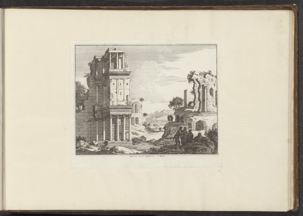 منظر لأطلال سبتيزونيوم في روما Septizonii Severi Sepulchrum à Roma (العنوان على الكائن) القصور والمعالم الأثرية في البندقية وليفورنو ونابولي وروما (عنوان السلسلة) بواسطة مجهول