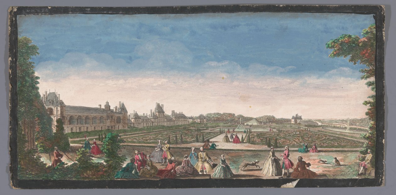 Gezicht op de tuin en het قصر فونتينبلو منظر لجزء من Château de Fontainebleau ، والقاعة (العنوان على الكائن) بواسطة مجهول