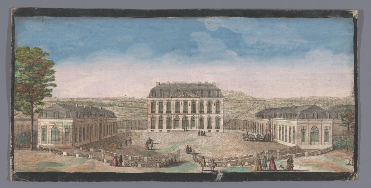 منظر للواجهة الأمامية من Chateau de Belle-Vue في Meudon جائزة Vüe du Chateau de Belle-Vüe du côté de la Cour (العنوان على الكائن) بواسطة مجهول