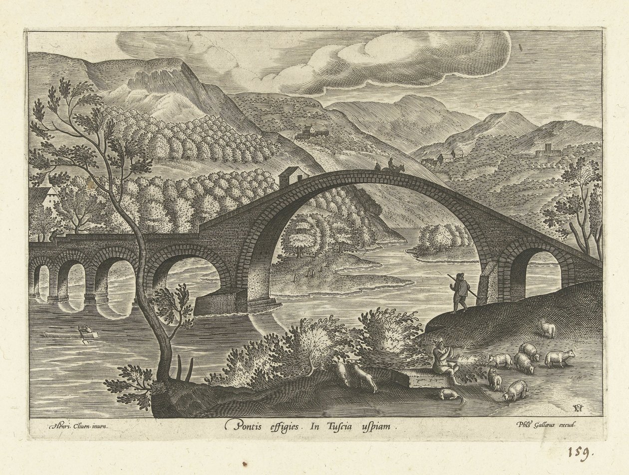 Gezicht op een Brug في توسكانا صورة للجسر. في أي مكان في توسكانا (العنوان على الكائن) مناظير مختلفة للأطلال (عنوان المسلسل) بواسطة مجهول