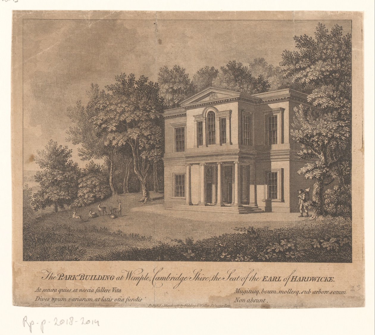 منظر لمبنى في حوزة ويمبول مبنى الحديقة في Wimple ، Cambridge Shire ، مقر إيرل Hardwicke (العنوان على الكائن) بواسطة مجهول