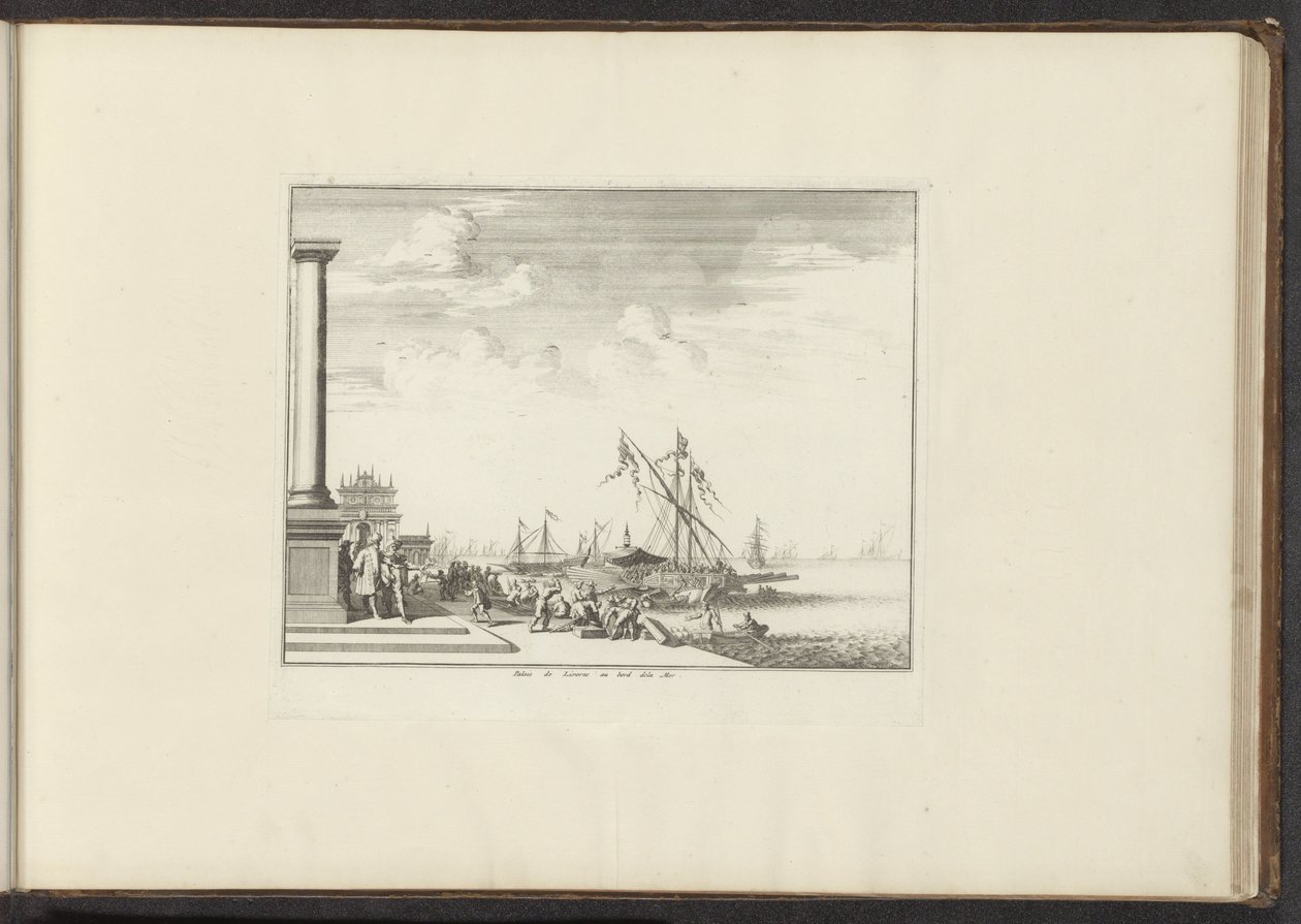 منظر لقصر في ليفورنو Palais de Livorne au bord dela Mer (العنوان على الكائن) القصور والمعالم الأثرية في البندقية وليفورنو ونابولي وروما (عنوان السلسلة) بواسطة مجهول
