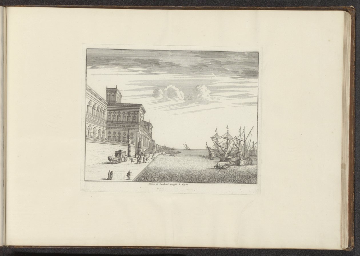 منظر لقصر الكاردينال كارافا على الساحل في نابولي Pallais de Mont Alto à Naples (العنوان على الكائن) القصور والمعالم الأثرية في البندقية وليفورنو ونابولي وروما (عنوان السلسلة) بواسطة مجهول