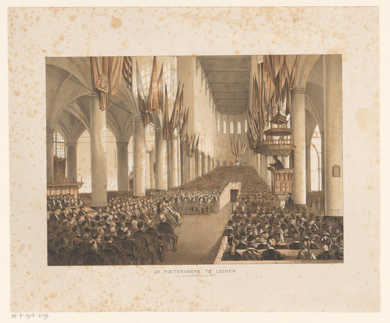 الداخلية من Pieterskerk في ليدن خلال الذكرى المئوية الثالثة للجامعة بواسطة مجهول