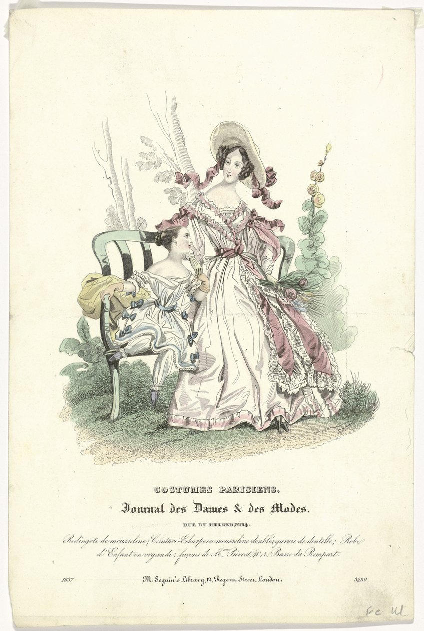 Journal des Dames et des Modes، Costumes Parisiens، 1837، (3489): Muslin redingote (...] بواسطة مجهول