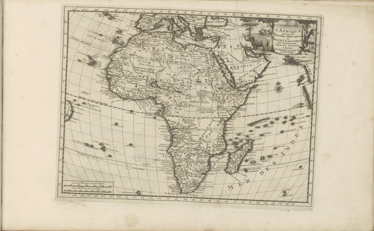 Kaart van Afrika Africa ، وفقًا للملاحظات الجديدة لـ Mes [ieu] rs de l'Académie Royale des Sciences إلخ. تضاف مرة أخرى (العنوان على الكائن) جزر الهند الشرقية والغربية وأماكن أخرى (عنوان السلسلة) بواسطة مجهول