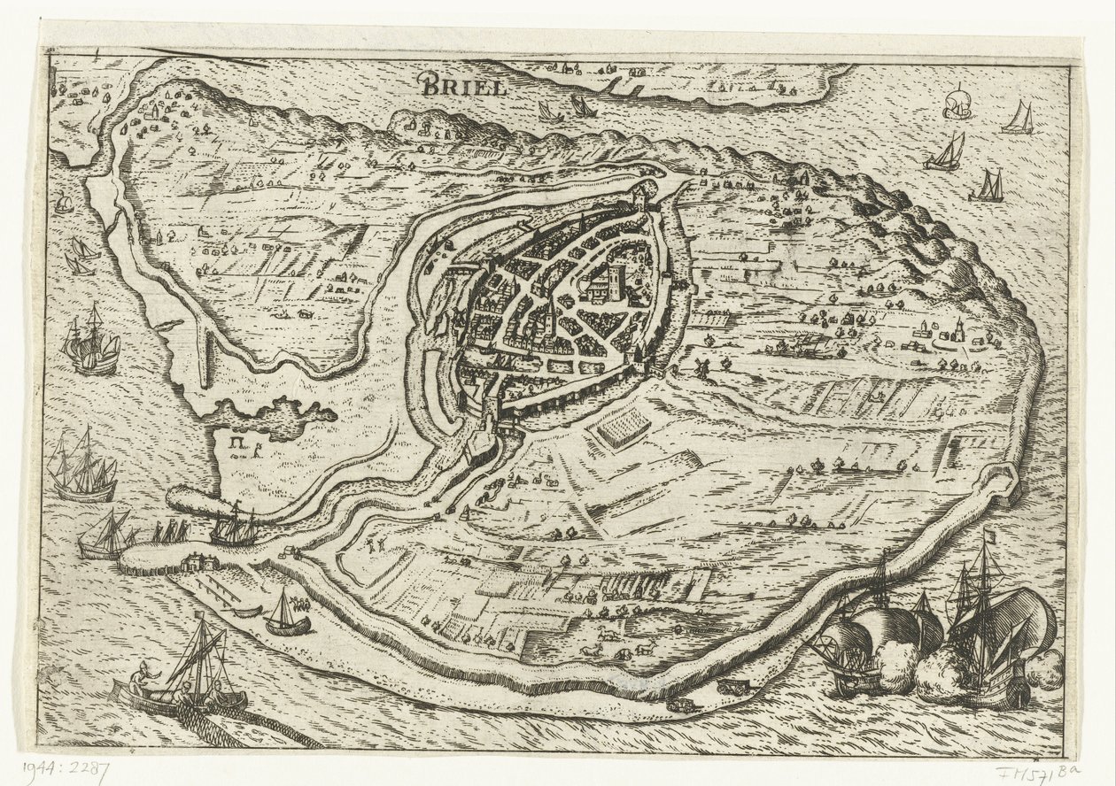 خريطة جزيرة Voorne وخريطة Brielle ، 1572 بريل (العنوان على الكائن) بواسطة مجهول
