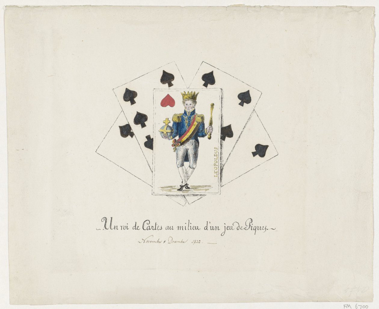 كونينج ليوبولد الأول اعتبارًا من هارتينكونينج ، 1831-1832 ملك البطاقات في منتصف مجموعة أوراق البستوني (العنوان على الكائن) بواسطة مجهول