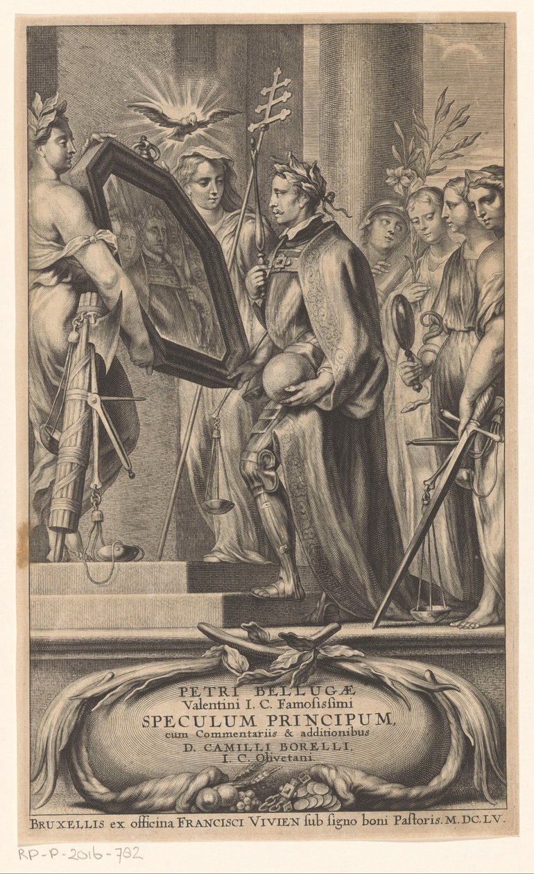 الملك يعكسه العدل والإيمان صفحة العنوان لـ: Petrus Belluga و Camillo Borello ، منظار المنظار ، 1655 بواسطة مجهول