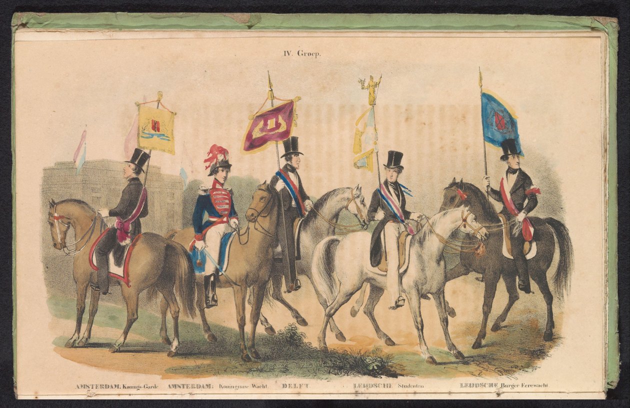 أزياء ورايات حرس الشرف في أمستردام ودلفت ولايدن ، 1840-1842 رابعا. المجموعة (العنوان على الكائن) بواسطة مجهول