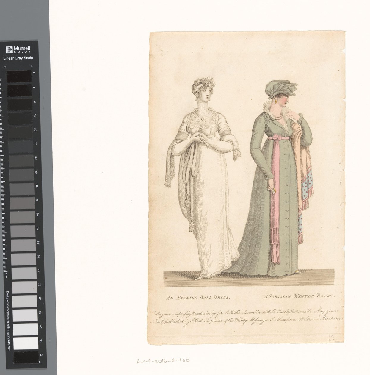 La Belle Assemblée ، 1 مارس 1807 ، رقم 14: فستان حفلة مسائية / فستان شتوي باريسي بواسطة مجهول