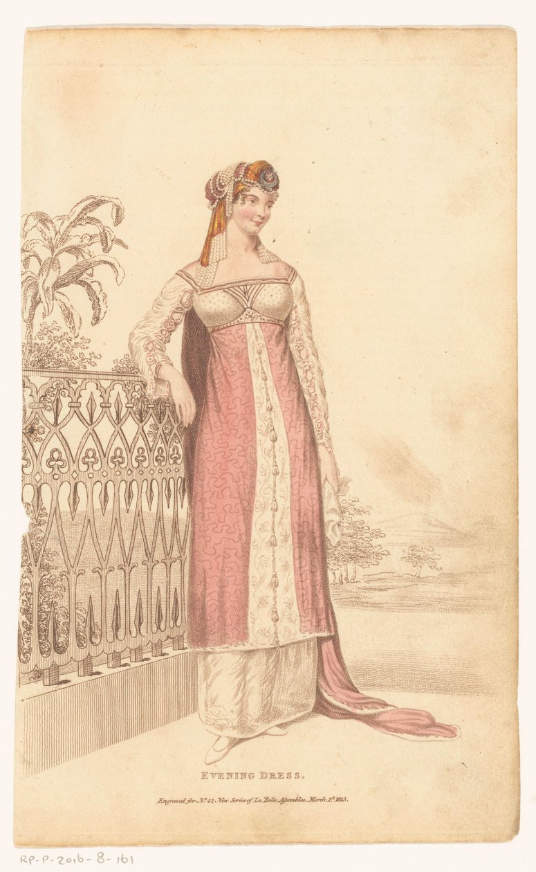 La Belle Assemblee ، 1 مارس 1813 ، رقم 42 (سلسلة جديدة): فستان سهرة بواسطة مجهول