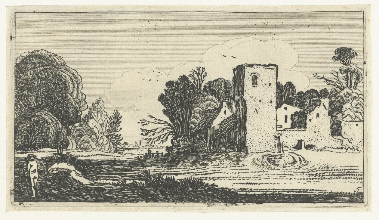 المناظر الطبيعية مع برج مربع بالقرب من المنازل مناظر طبيعية بعد Esaias van de Velde (عنوان المسلسل) بواسطة مجهول