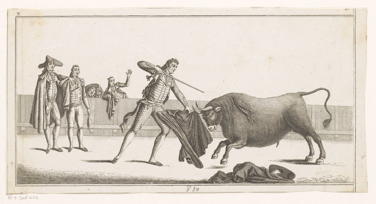 ماتادور يتحدى ثورًا Coleccion de las Principales suertes de una corrida de toros (عنوان السلسلة على الكائن) مجموعة من أهم المناورات في مصارعة الثيران (عنوان المسلسل) بواسطة مجهول