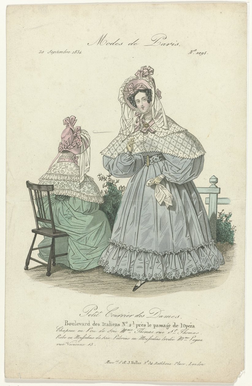 Petit Courrier des Dames ، 20 سبتمبر 1834 ، رقم 1095: Hat in Pou de Soi (...) بواسطة مجهول