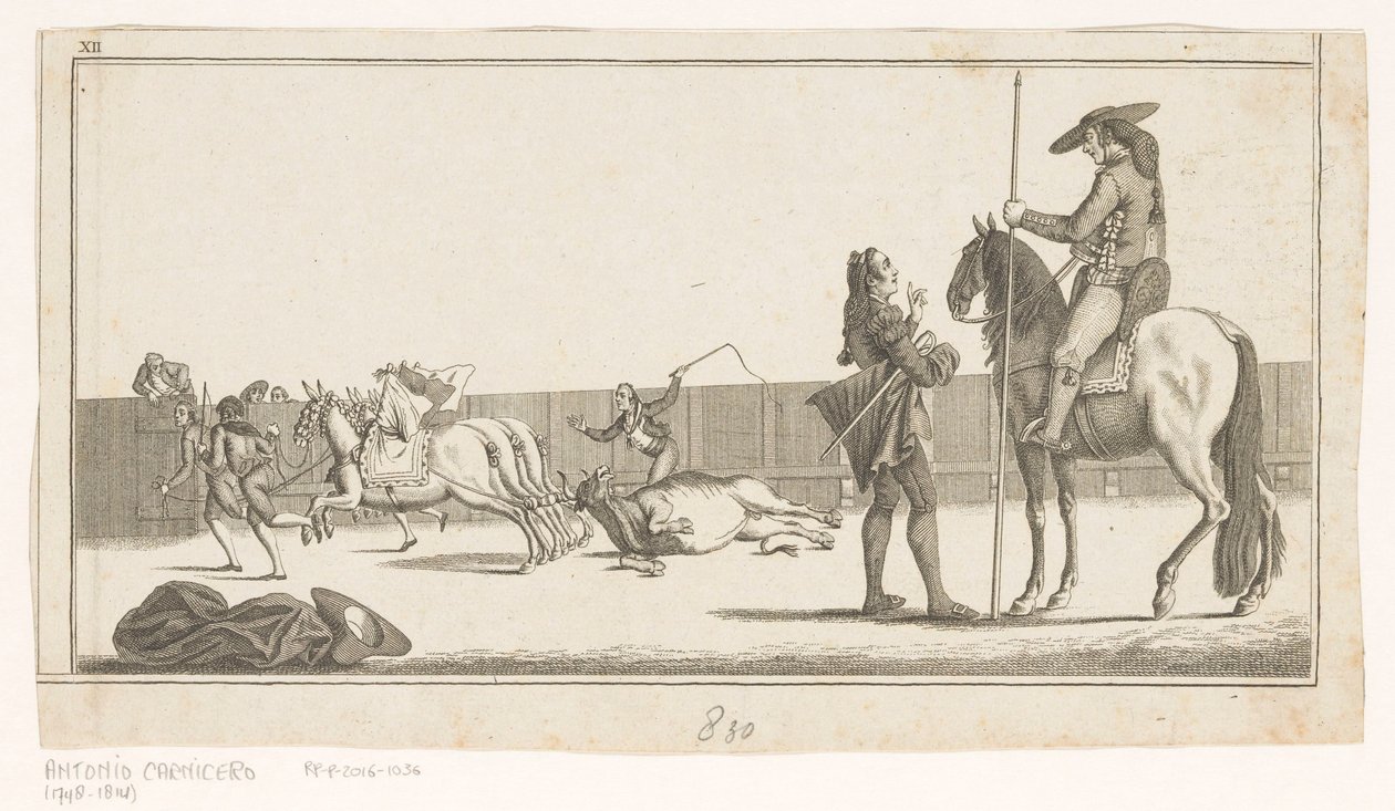 Picador و matador بعد قتل الثور Coleccion de las Principales suertes de una corrida de toros (عنوان السلسلة على الكائن) مجموعة من أهم المناورات في مصارعة الثيران (عنوان السلسلة) بواسطة مجهول