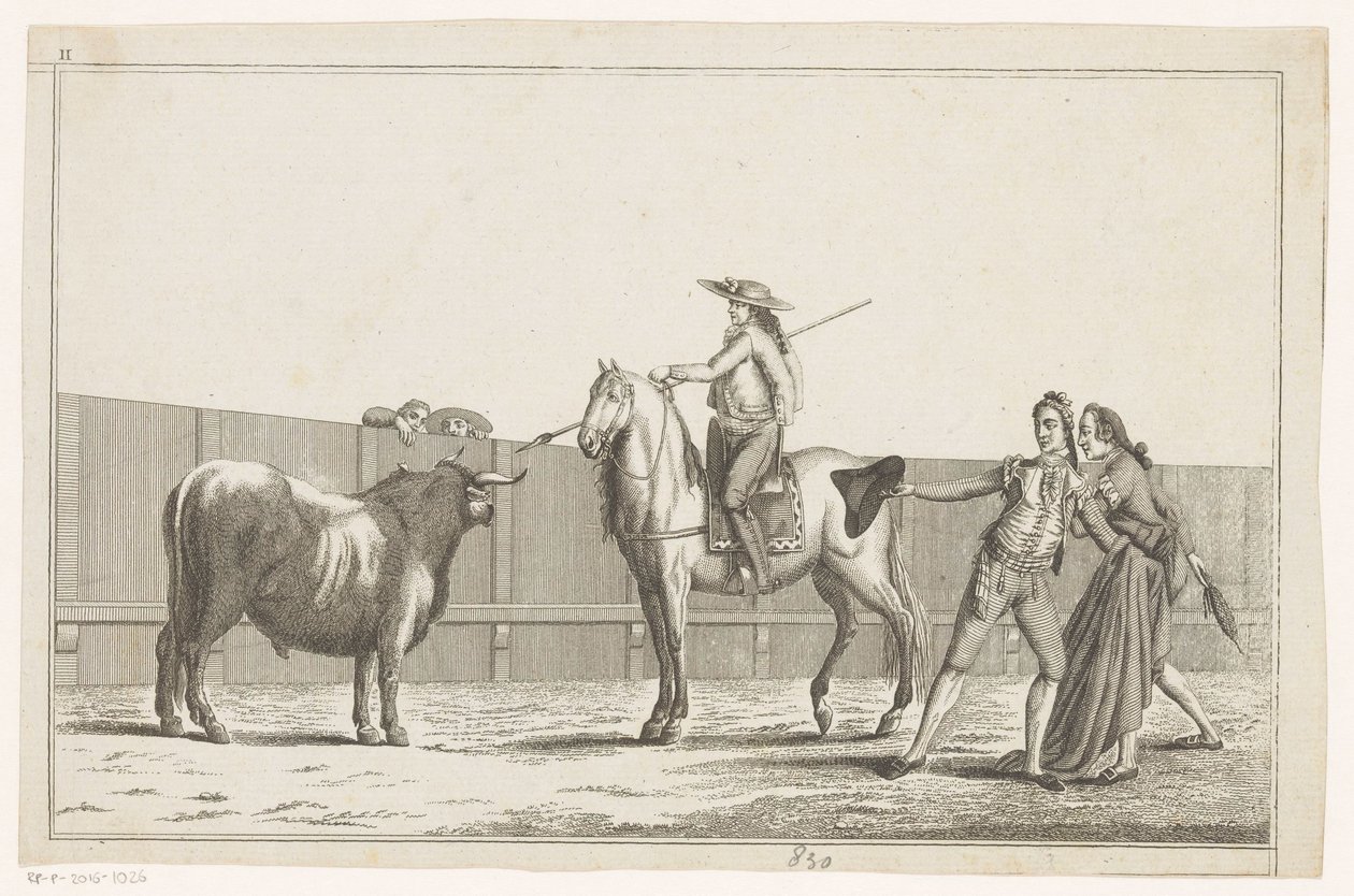 يصوب بيكادور رمحه على ثور Coleccion de las Principales suertes de una corrida de toros (عنوان السلسلة على الكائن) مجموعة من أهم المناورات في مصارعة الثيران (عنوان المسلسل) بواسطة مجهول
