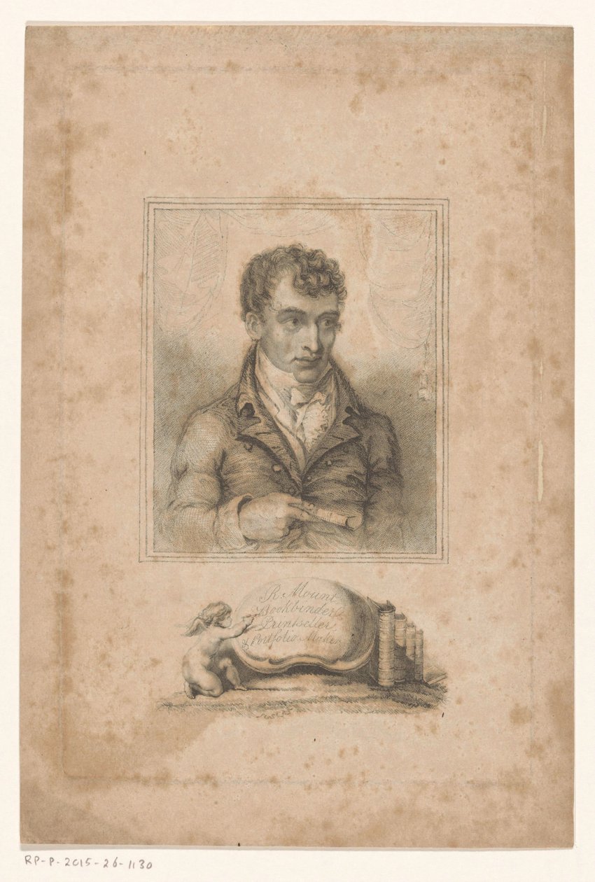 صورة لروبرت ماونت ، غلاف كتب وبائع مطبوعات في لندن R. Mount و Bookbinder و Printeller وصانع حافظات الأوراق (العنوان على الكائن) بواسطة مجهول