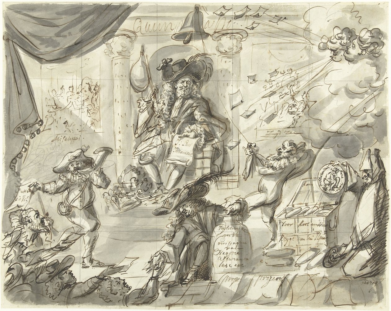 Quincampoix أو بائع الريح العظيم والملفوف 1720 Het Groote Tafereel der Dwaasheid (قطع إضافية) (عنوان السلسلة) بواسطة مجهول