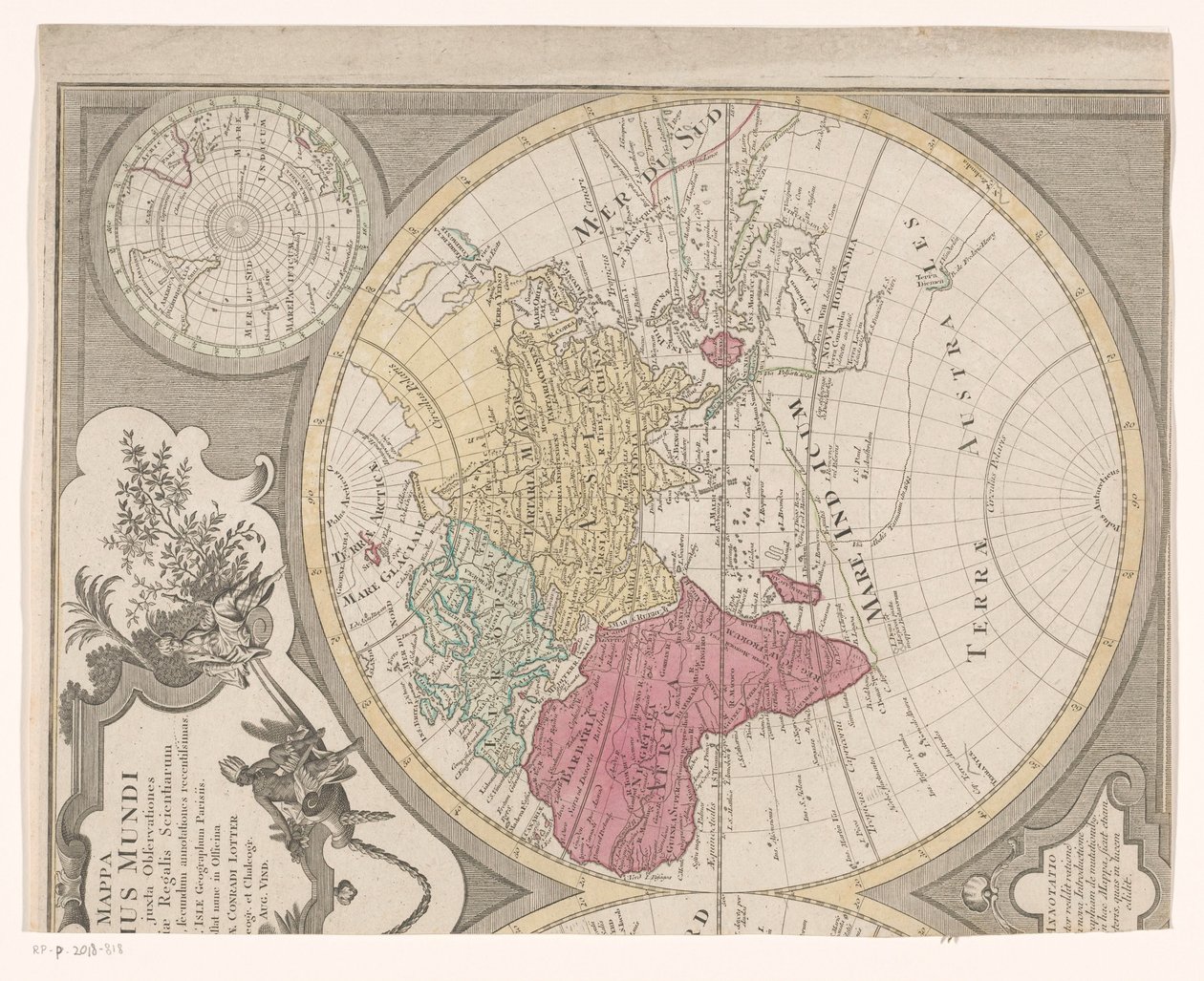 النصف الأيمن من خريطة العالم ، تُظهر نصف الكرة الشرقي Mappa totius mundi: ملاحظات جوكستا adornata (...) (العنوان على الكائن) بواسطة مجهول