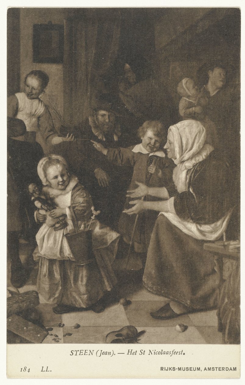 استنساخ اللوحة Sint-Nicolaasfeest بواسطة Jan Steen عيد القديس نيكولاس (العنوان على الكائن) متحف ريجكس ، أمستردام (عنوان السلسلة) بواسطة مجهول