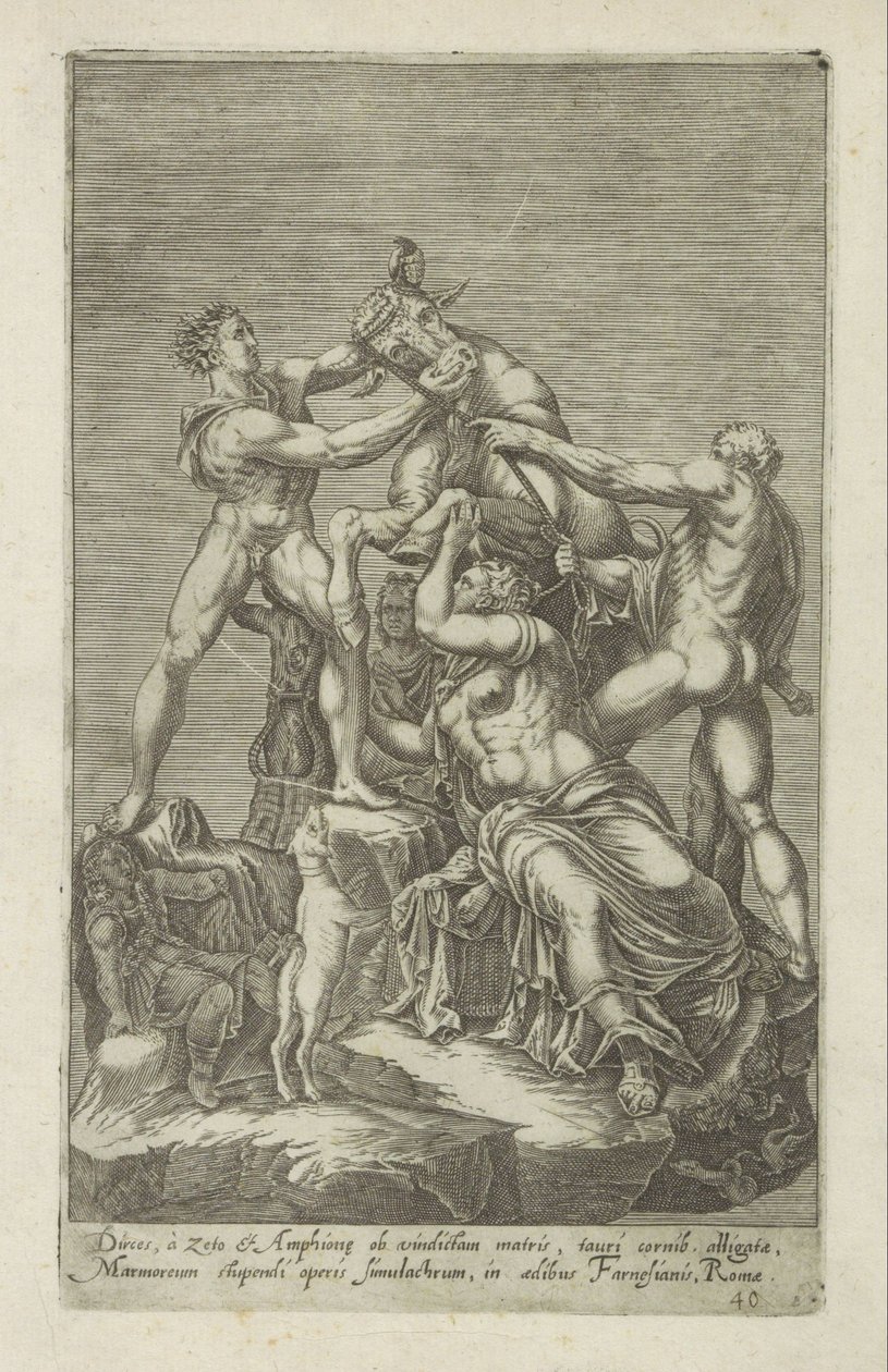 Sculptuur van Dirce Die aan een stier wordt gebonden فارنيز ستير Dirces ، إلى Zeto و Amphion من أجل الانتقام من والدته (...] (العنوان على الكائن) المنحوتات العتيقة في روما (عنوان السلسلة) أيقونات التماثيل القديمة لمدينة روما والتي تظهر في الأماكن العامة بواسطة مجهول
