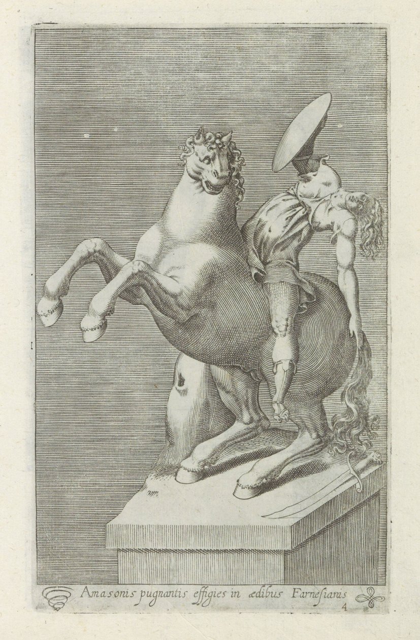 Sculptuur van een Amazone te paard صورة لأمازون قتال في قصر فارنيزي (العنوان على الكائن) المنحوتات العتيقة في روما (عنوان السلسلة) أيقونات التماثيل القديمة لمدينة روما والتي تظهر في الأماكن العامة (عنوان السلسلة) بواسطة مجهول