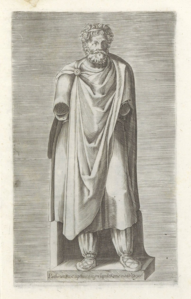 Sculptuur van een gegengen koning Parthorium king أسرى من الحجر الأسود لروما في مبنى Cesys (العنوان على الكائن) المنحوتات العتيقة في روما (عنوان السلسلة) أيقونات التماثيل القديمة لمدينة روما والتي تظهر في الأماكن العامة (عنوان السلسلة) بواسطة مجهول