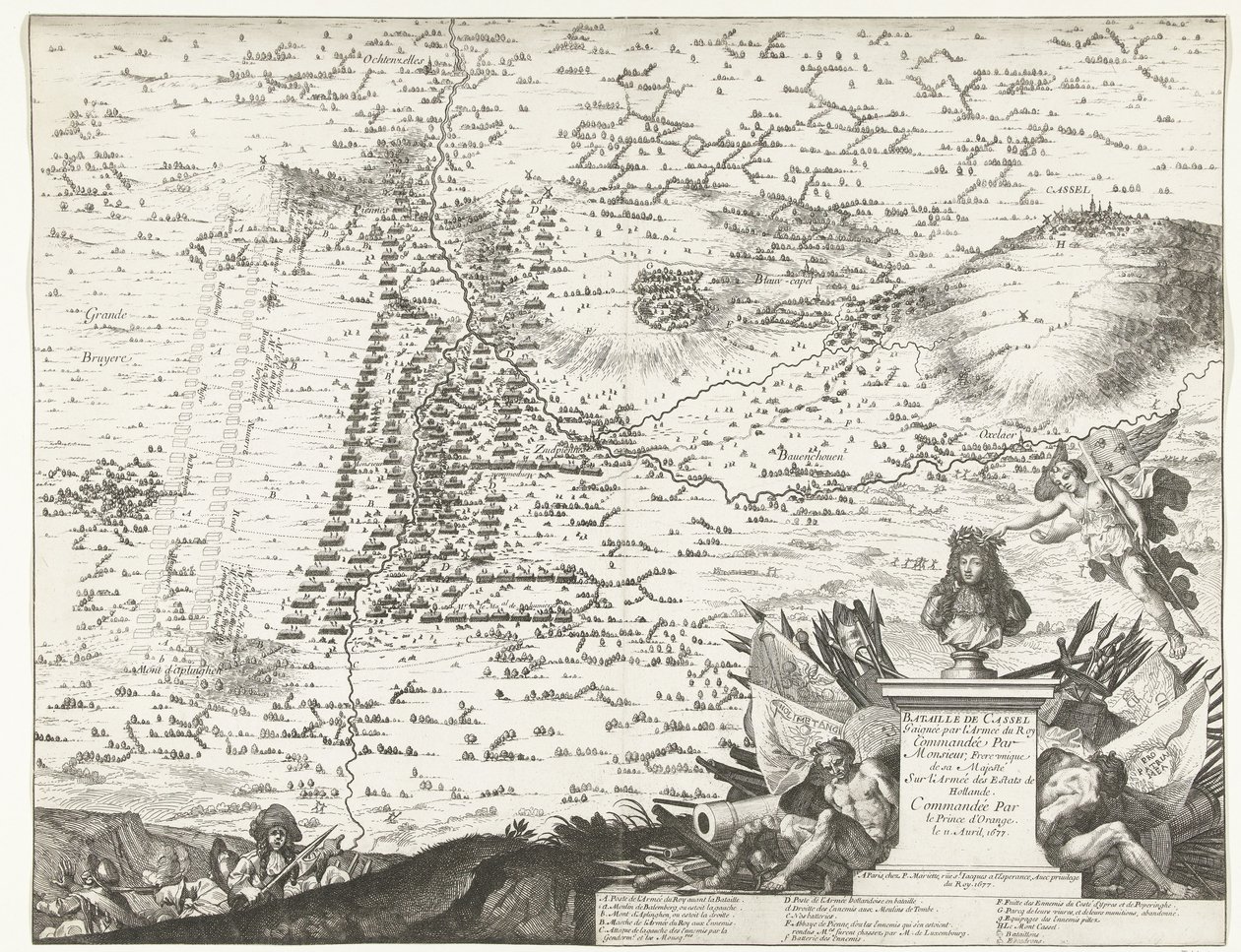 سلاج بيج كاسل 1677 معركة كاسيل التي فاز بها جيش الملك بقيادة الأخ الوحيد لصاحب الجلالة على جيش أراضي هولندا ، بقيادة أمير أورانج في 11 أبريل 1677 (العنوان على الشيء) بواسطة مجهول