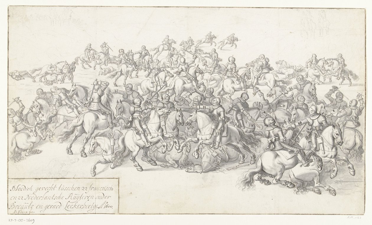 معركة ليكيربيتجي ، 1600 معركة دامية بين 22 Francoische و 22 Nederlantsche Ruyteren تحت Breaut و Gerard Leckerbeetge Ao. 1600 (العنوان على الكائن) بواسطة مجهول