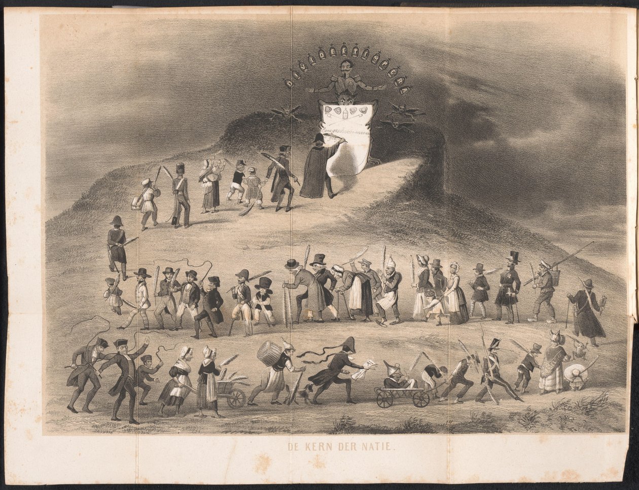 رسم كاريكاتوري في تقويم طالب ليدن ، 1854 جوهر الأمة (العنوان على الشيء) بواسطة مجهول