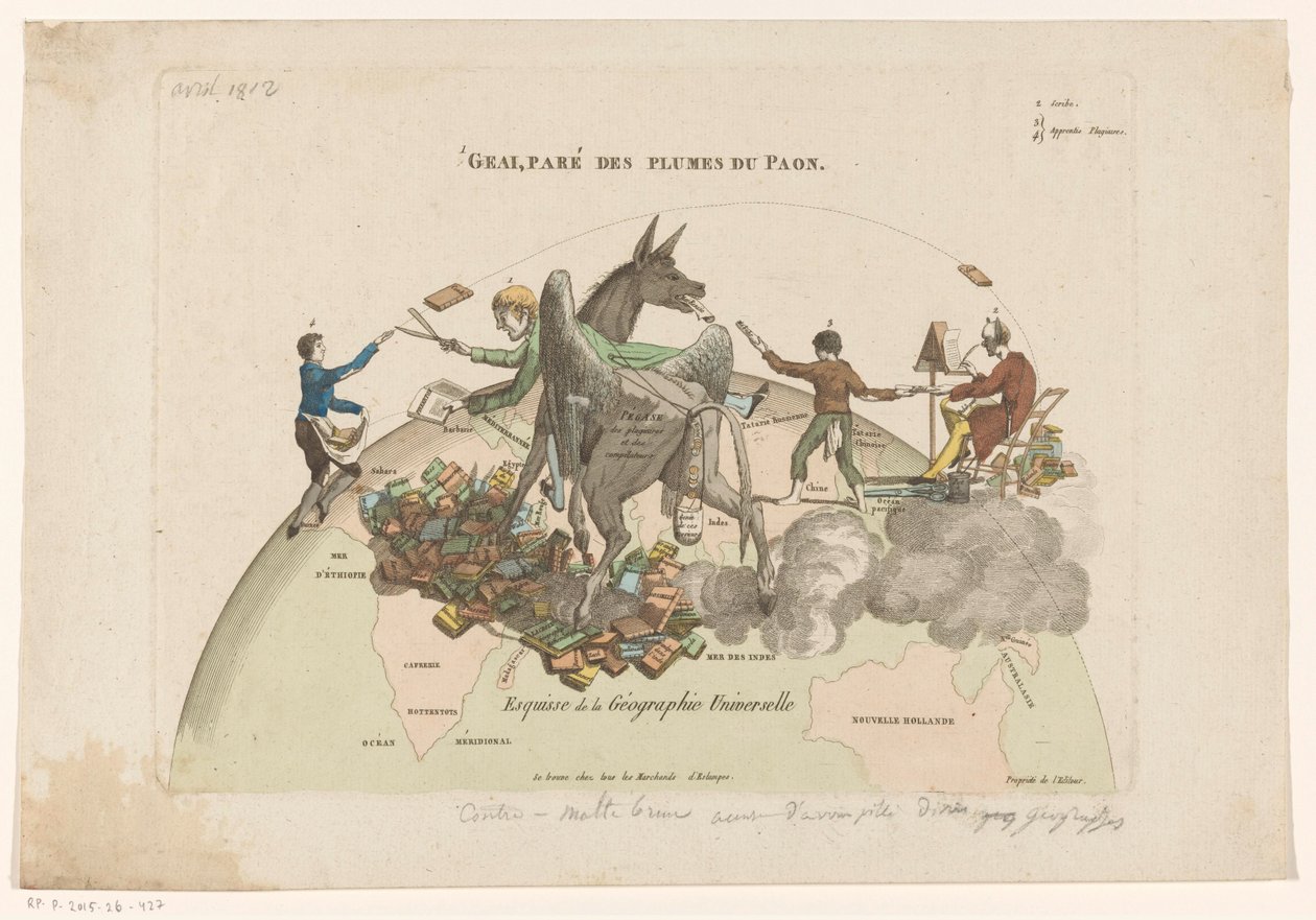 Spotprent op de Geographies Universelle van Conrad Malthe-Brun رسم تخطيطي للجغرافيا العالمية (العنوان على الكائن) بواسطة مجهول
