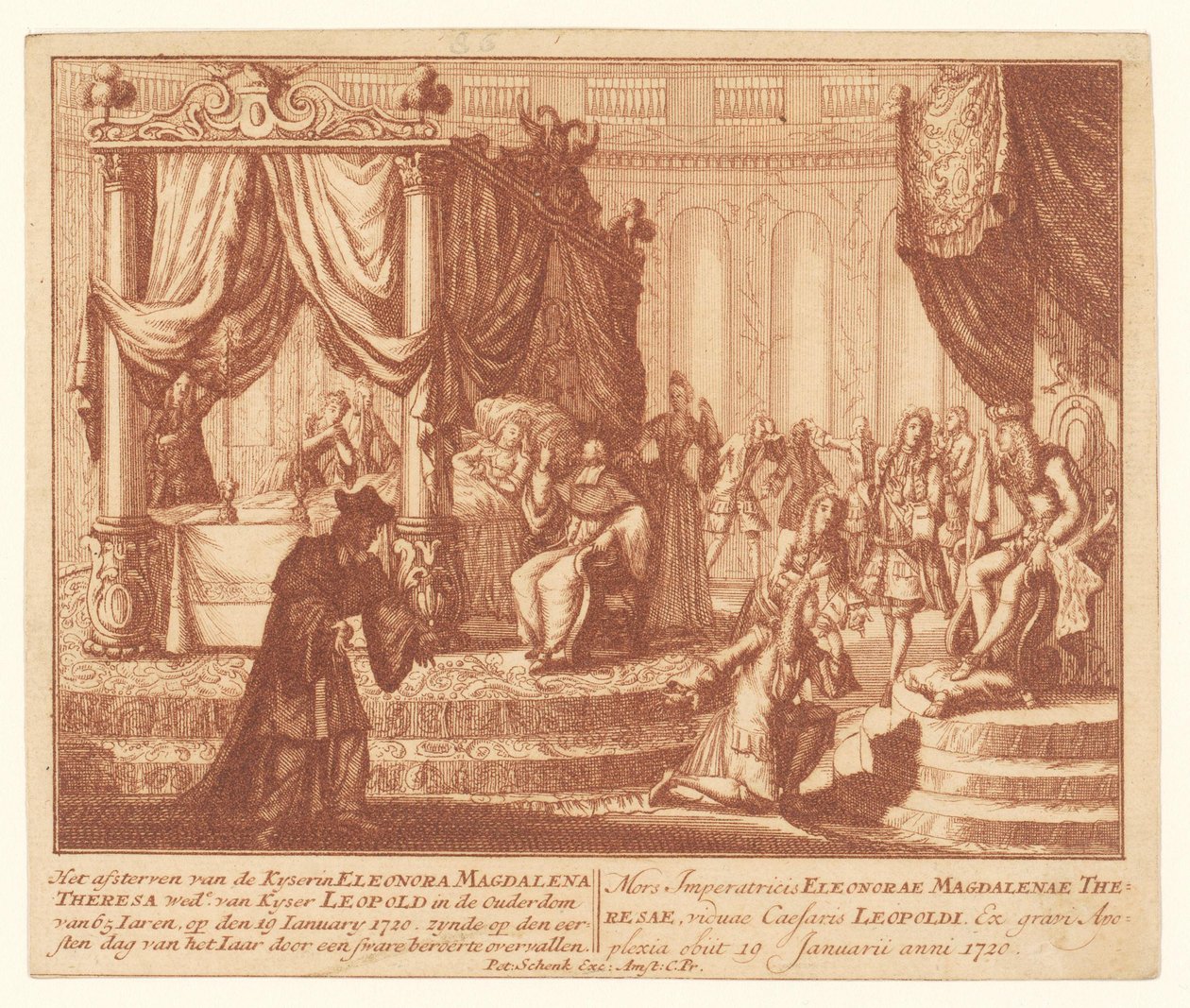 فراش موت الإمبراطورة إليونورا من بالاتينات نيوبورج ، 19 يناير 1720 وفاة Kyserin Eleonora Magdalena Theresa Woad. لـ Kyser Leopold في عمر 65 عامًا (...) (العنوان على الكائن) بواسطة مجهول